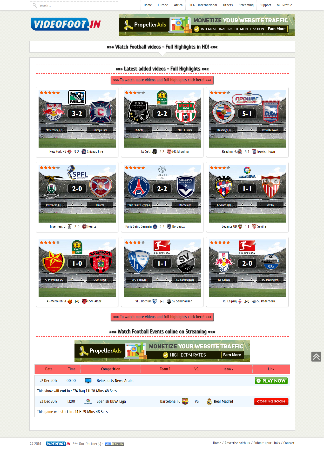 Football Video & Live Stream + Countdown DLE Template