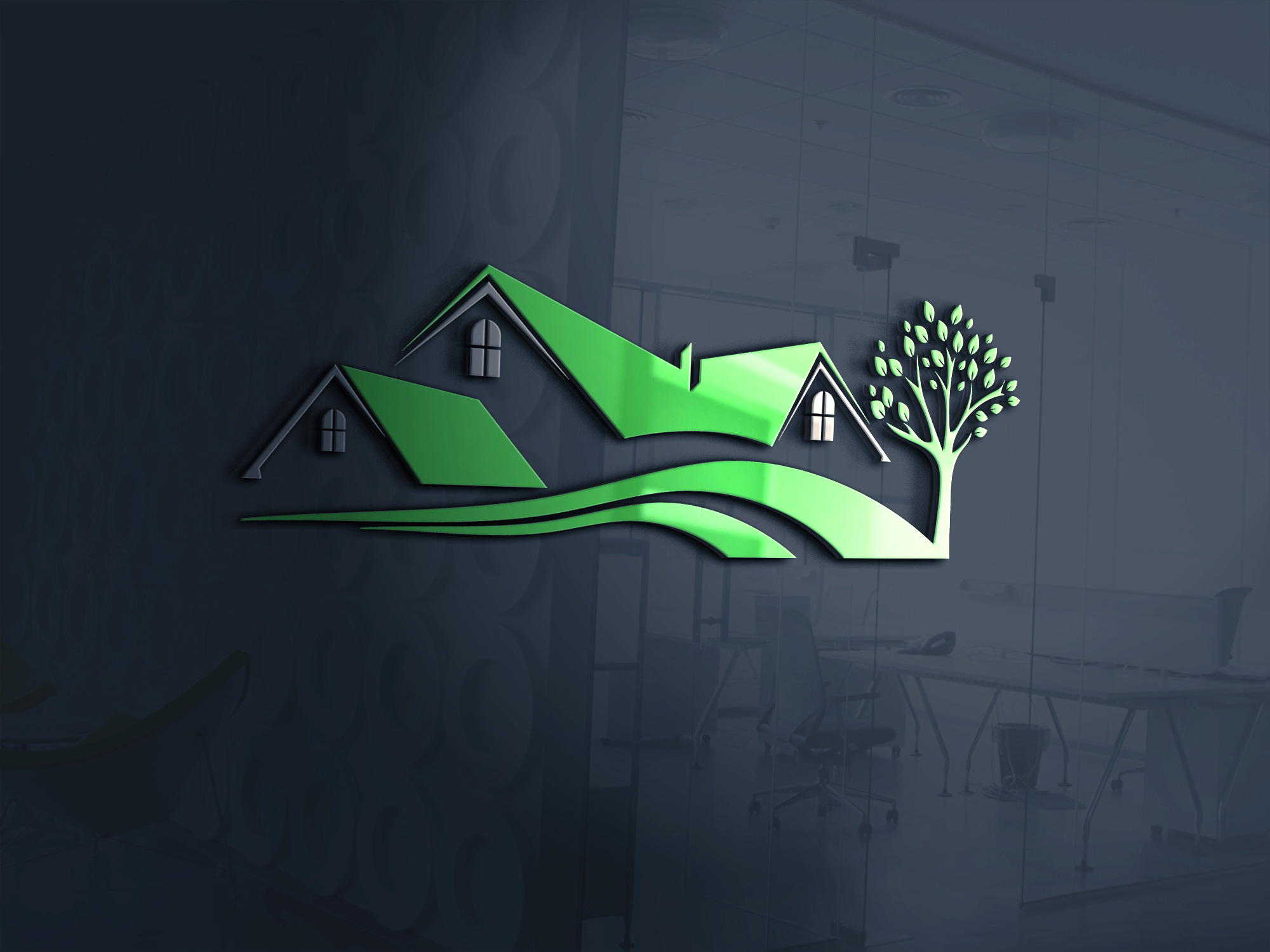 Логотип в виде домов и дерева