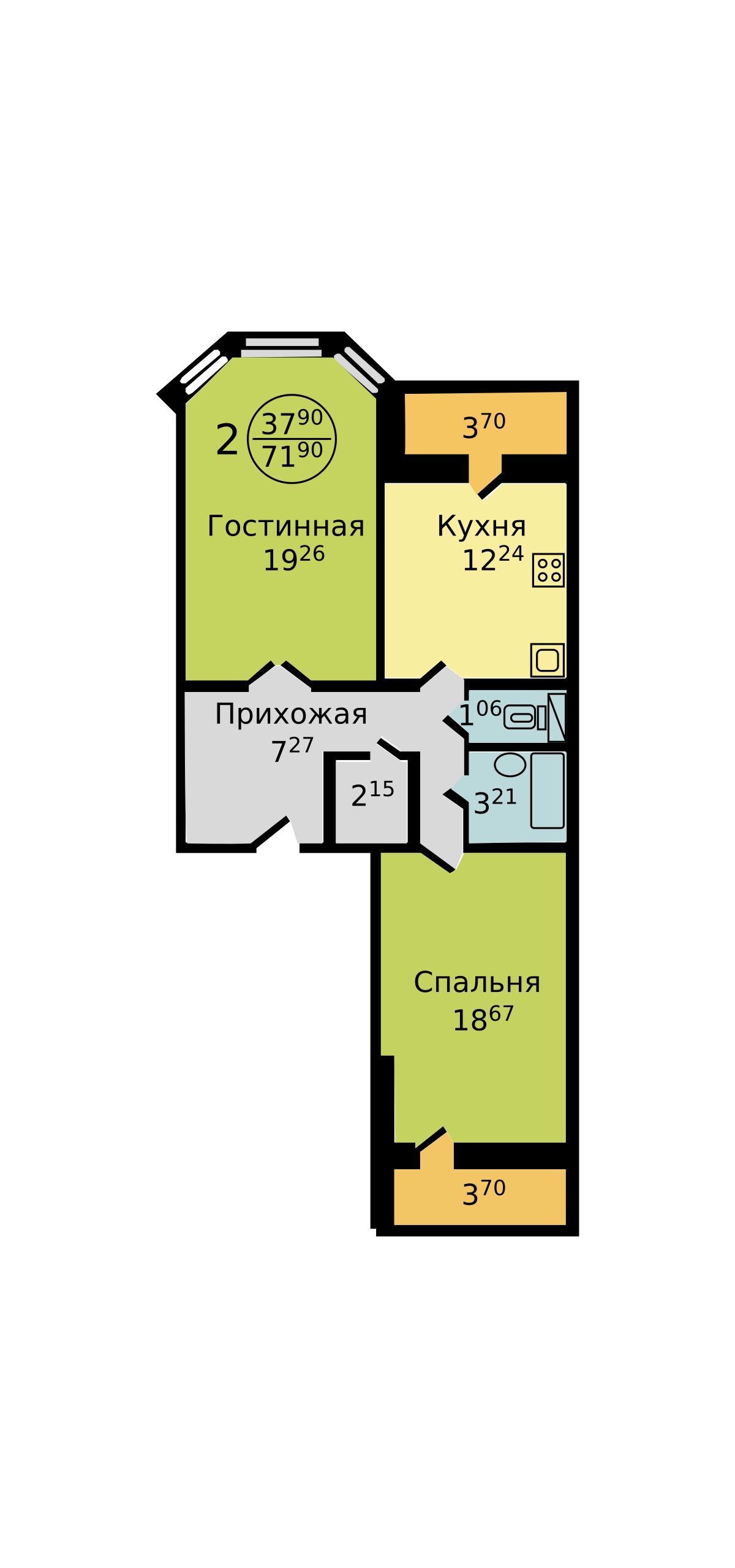 Планировка 2-х комнатной квартиры серии «НС-1» в векторном формате svg