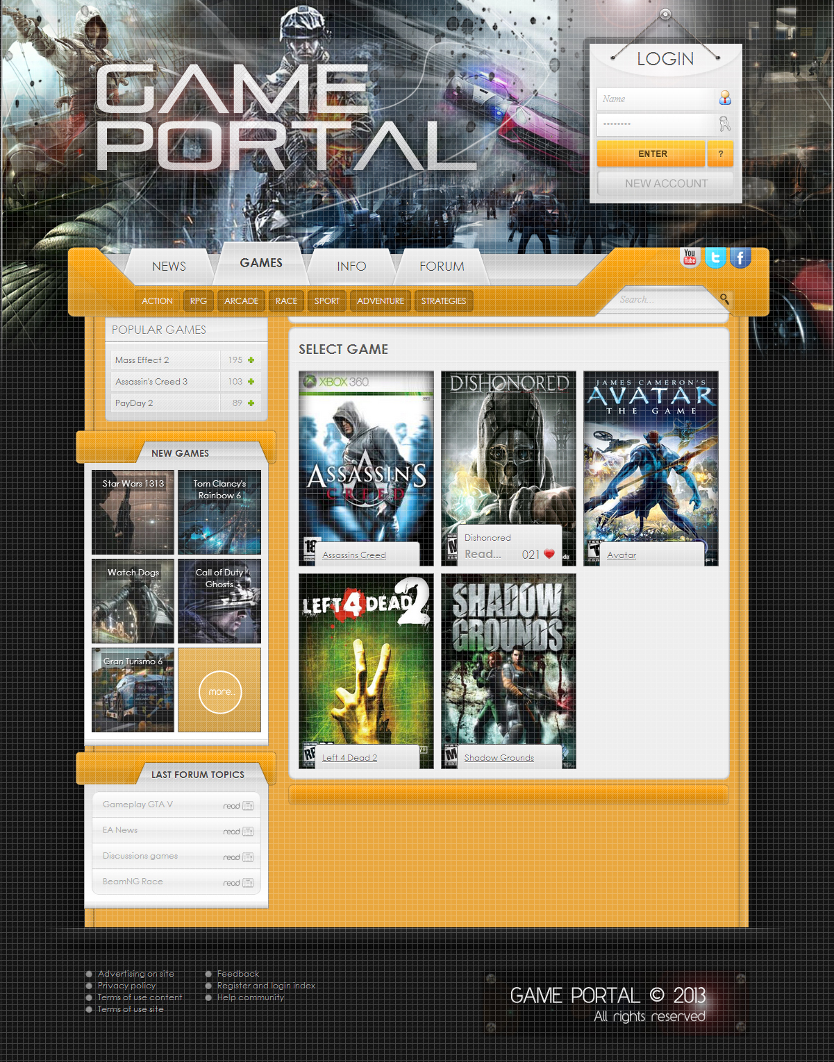 HTML шаблон игрового портала GamePortal