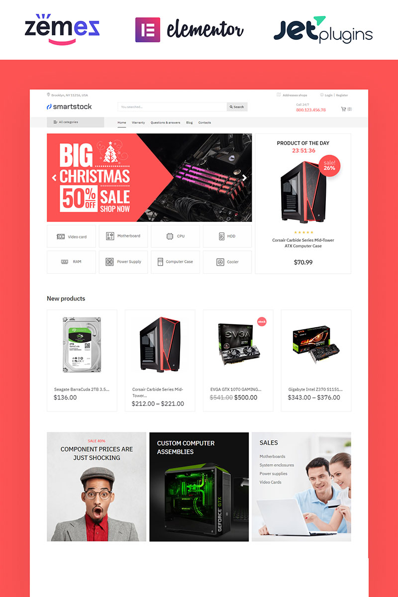 WooCommerce шаблон готовый интернет-магазин, компьютерной тематики