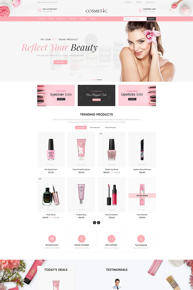 Shopify шаблон готовый интернет-магазин, на тему красоты и здоровья