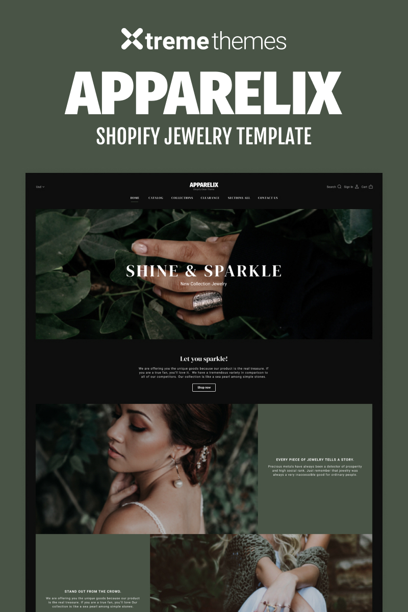 Shopify шаблон готовый интернет-магазин, ювелирной тематики