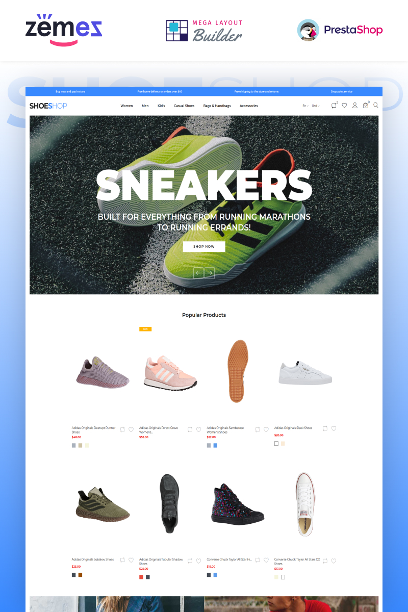 PrestaShop шаблон готовый интернет-магазин, на тему одежды, обуви или аксессуаров