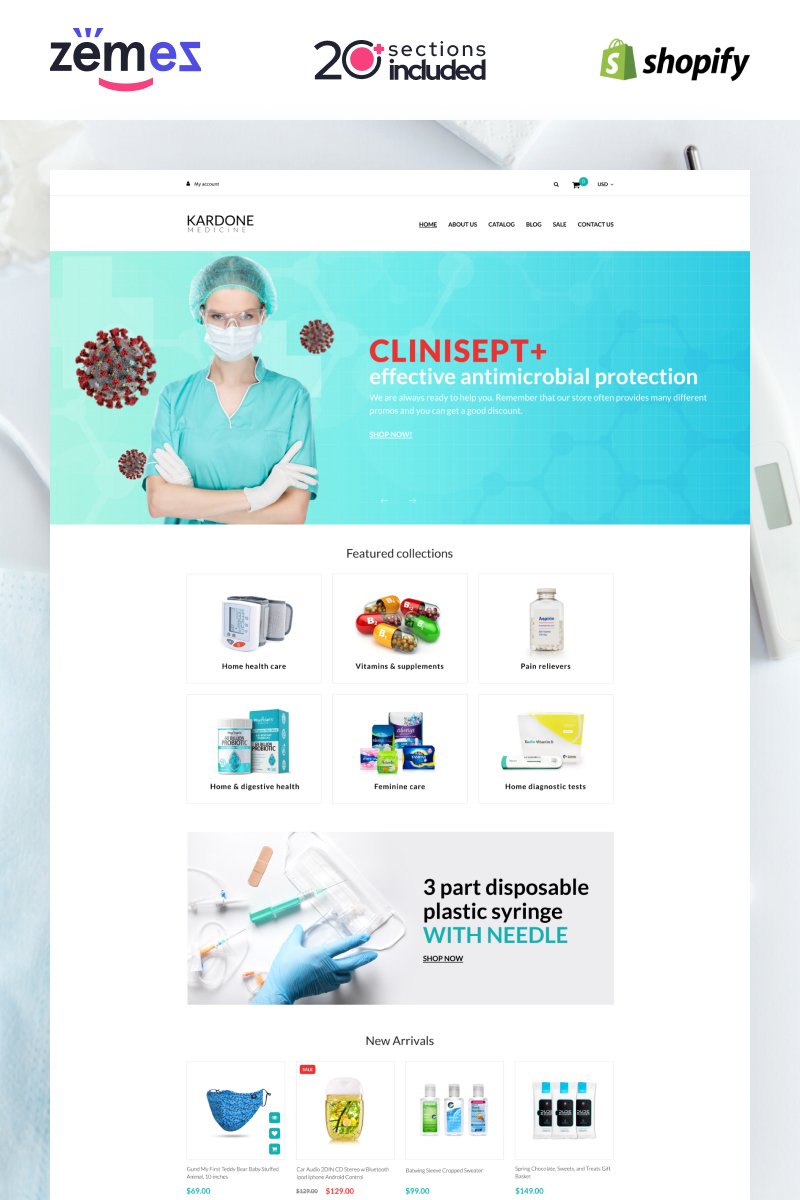 Shopify шаблон готовый интернет-магазин, на медицинскую тему