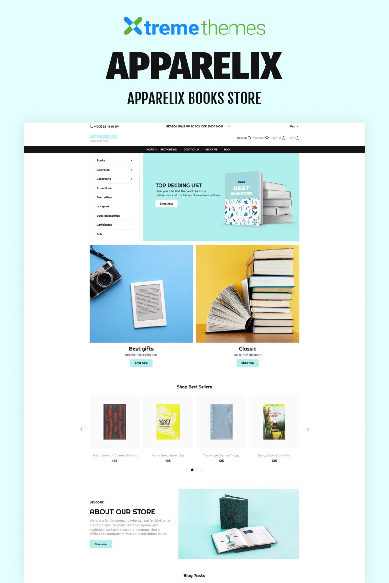 Shopify шаблон готовый интернет-магазин, для книжного магазина