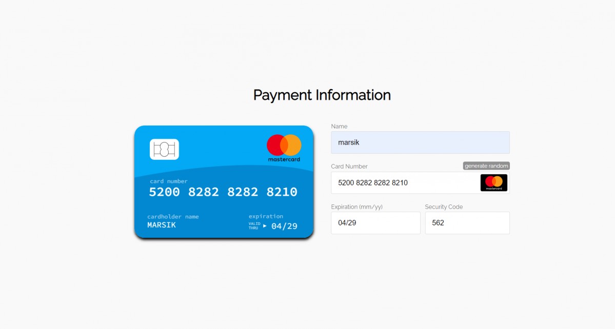 Адаптивная HTML форма оплаты кредитной картой (JS)