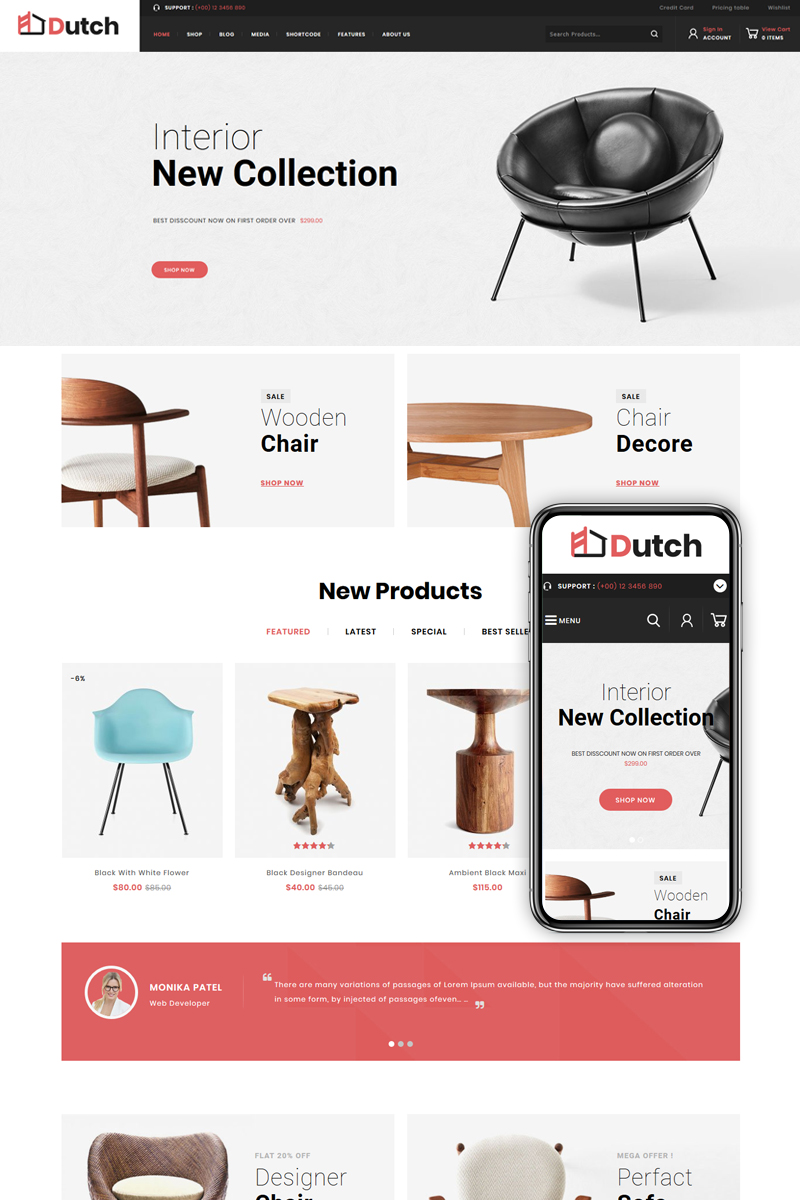 WooCommerce шаблон готовый интернет-магазин, для дизайна интерьеров и мебели