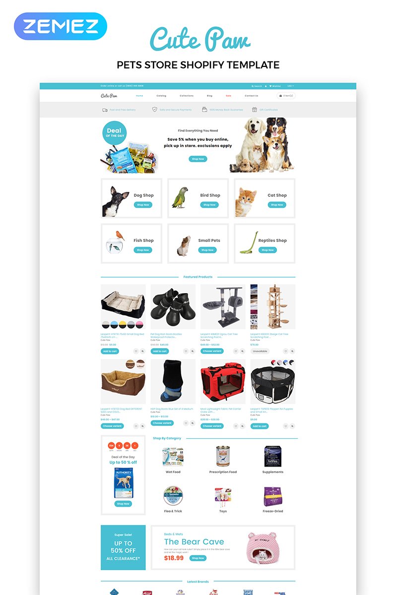 Shopify шаблон про животных, готовый интернет-магазин