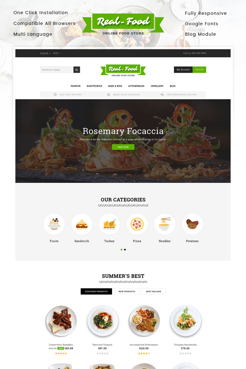 PrestaShop шаблон готовый интернет-магазин, магазина еды и напитков