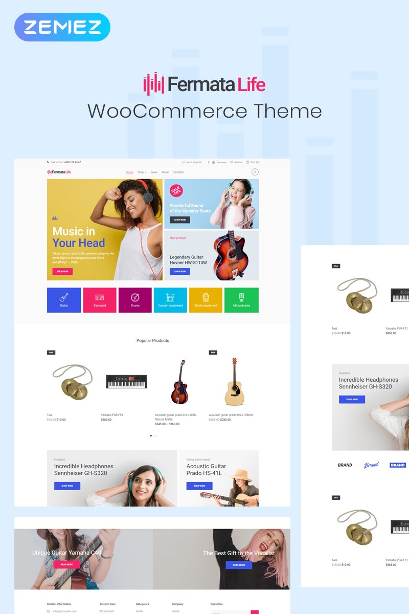WooCommerce шаблон готовый интернет-магазин, для музыкальных магазинов или блогов