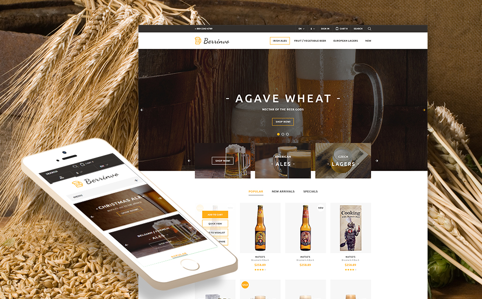 PrestaShop шаблон про пиво, готовый интернет-магазин