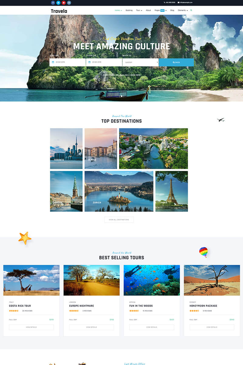 Joomla шаблон сайта отеля, для турбизнеса: турфирмы или блога путешественника