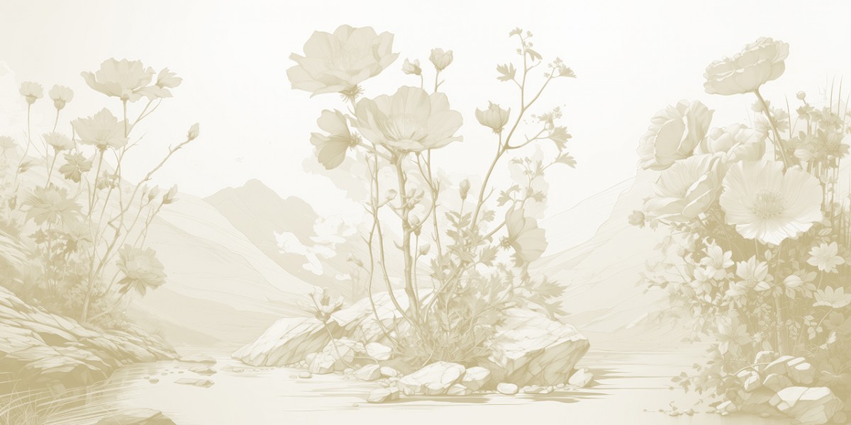Стильные цветы в графическом, рисованном стиле в бежевых тонах