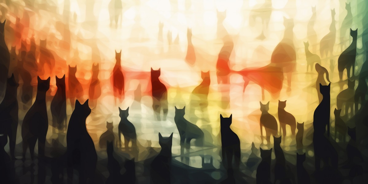 Цветная абстракция с силуэтами кошек